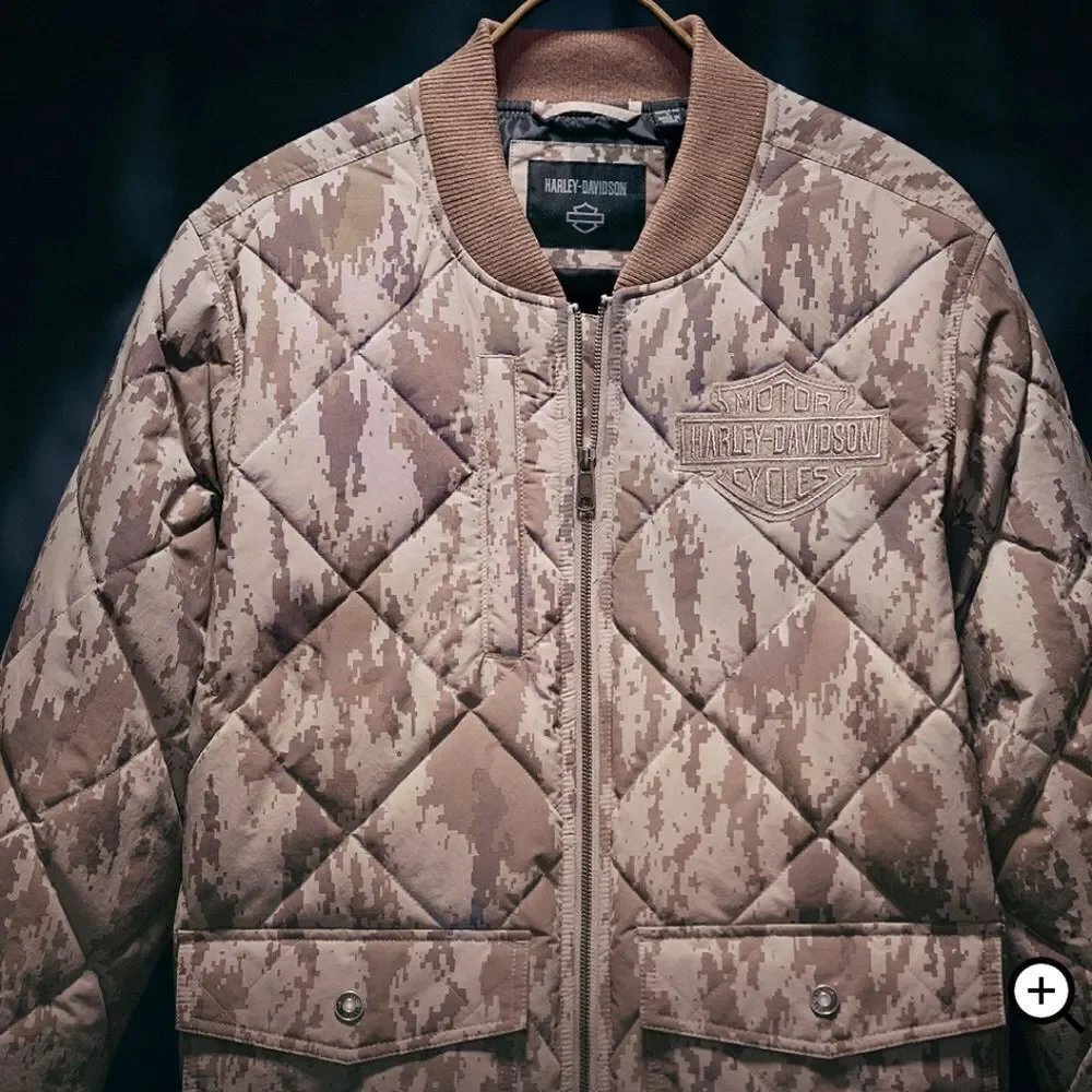 Harley Davidson Camo Jacket Quilted Puffer Bomber Men's Size 2XL